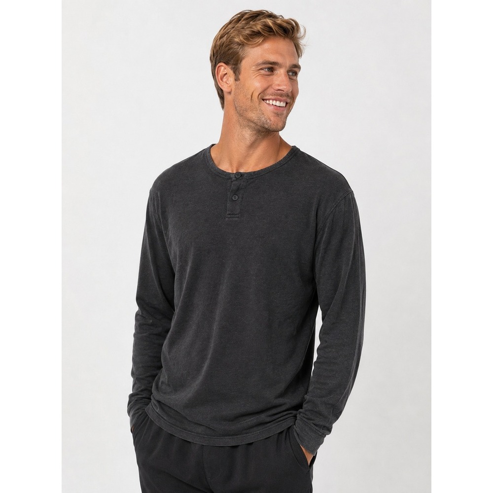 Vince Mens Long Sleeve Henley Shirt Charcoal Gray Cotton Blend Size L